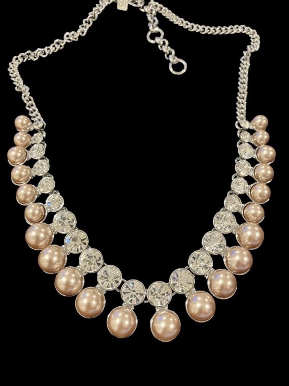 Banana Republic Gray Color Faux Pearl and Rhinestone Statement Necklace 18-20”